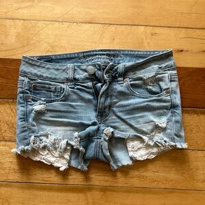 American Eagle Outfitters Women's Ripped Jean Shorts - Light Blue